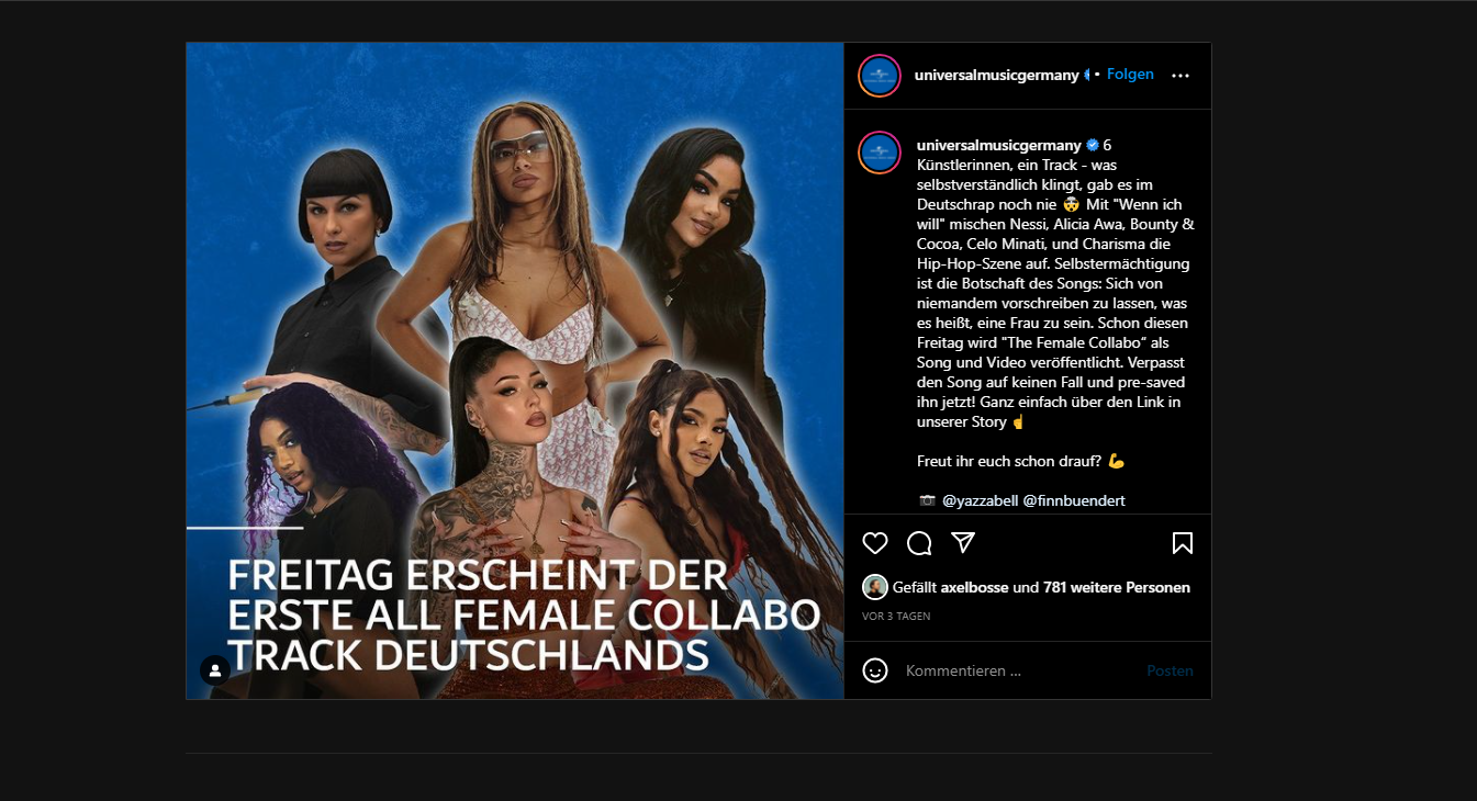 Screenshot Instagram Universal Music Female Collabo